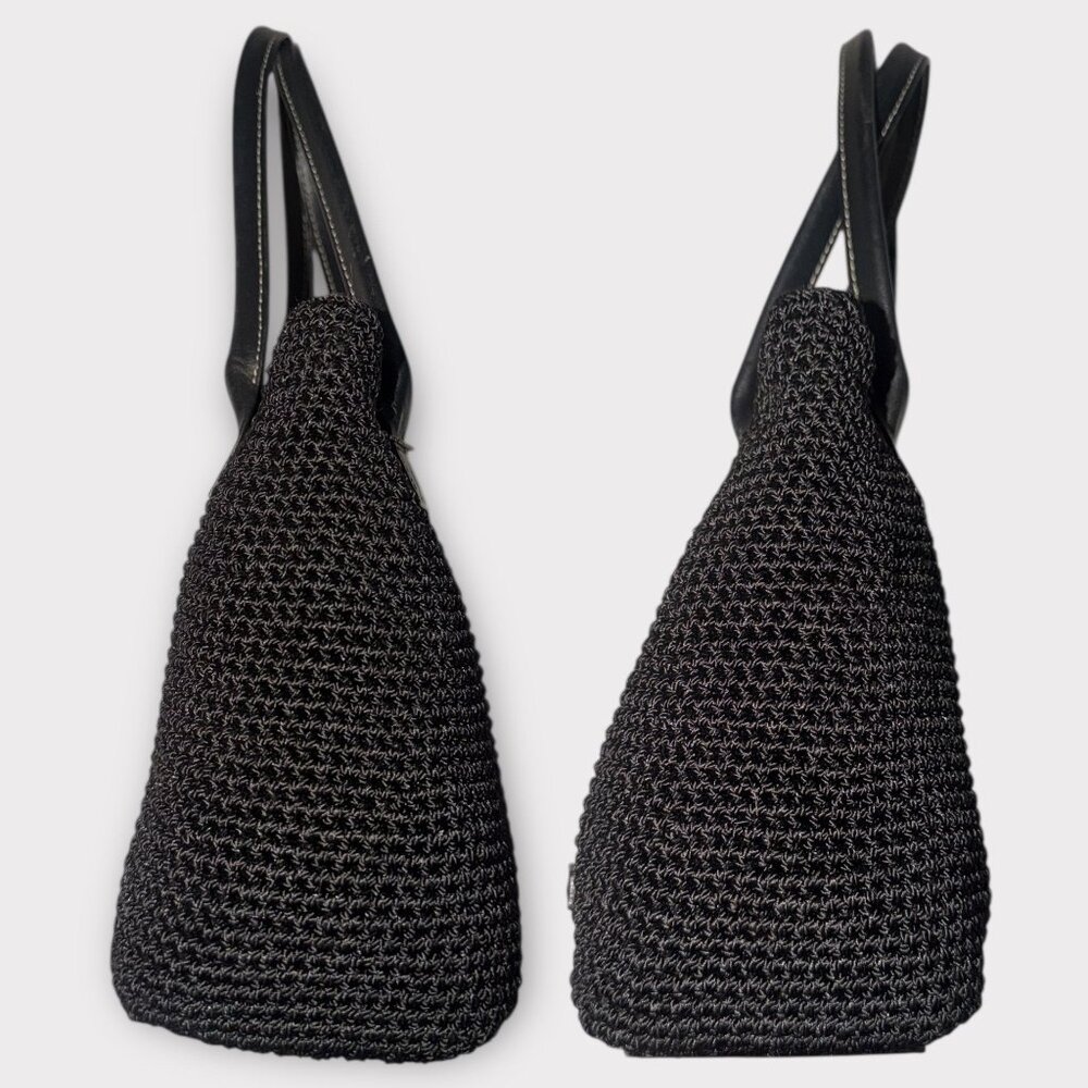 The Sak Elliott Lucca Tote Black Crochet Dual Handle Shoulder Bag with Bag Charm - Picture 5 of 7